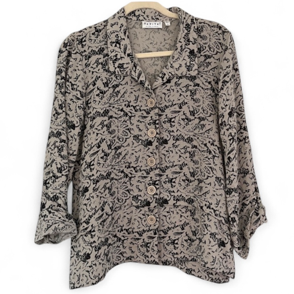 Habitat linen Blend 3/4 Sleeve Top Taupe and Black Sz Small